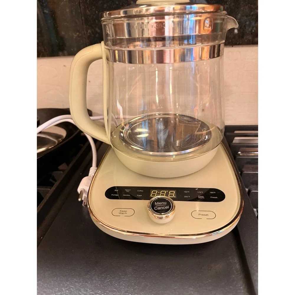 Kohaus Electric Tea Kettle Multi Function Glass Water Boiler 1.5L Cream Gold
